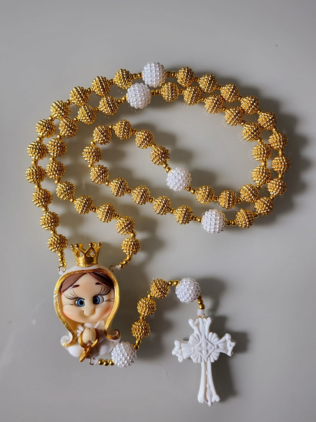 Terço biscuit Nossa Senhora de Fátima 