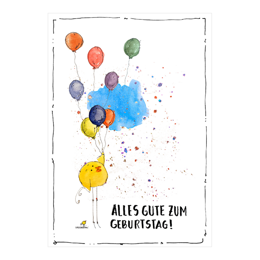 Geburtstagskarte mit Küken und Luftballons