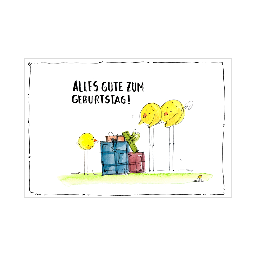 Geburtstagskarte mit Geschenk-Motiven
