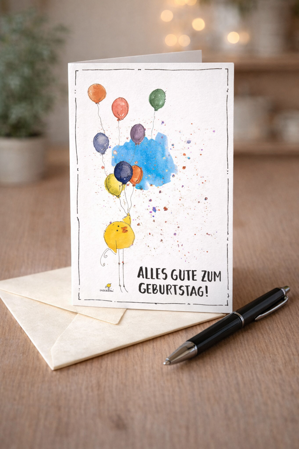 Geburtstagskarte mit uccellini und Luftballons