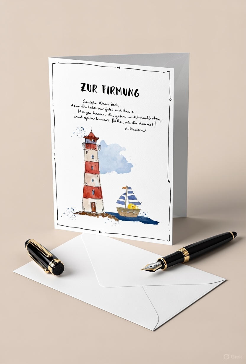 Karte zur Firmung mit Leuchtturm