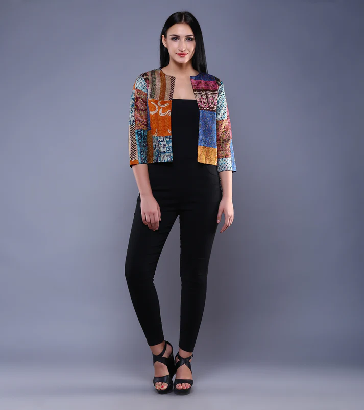 PAIWAND: Kantha Woman Silk Patchwork Jacket