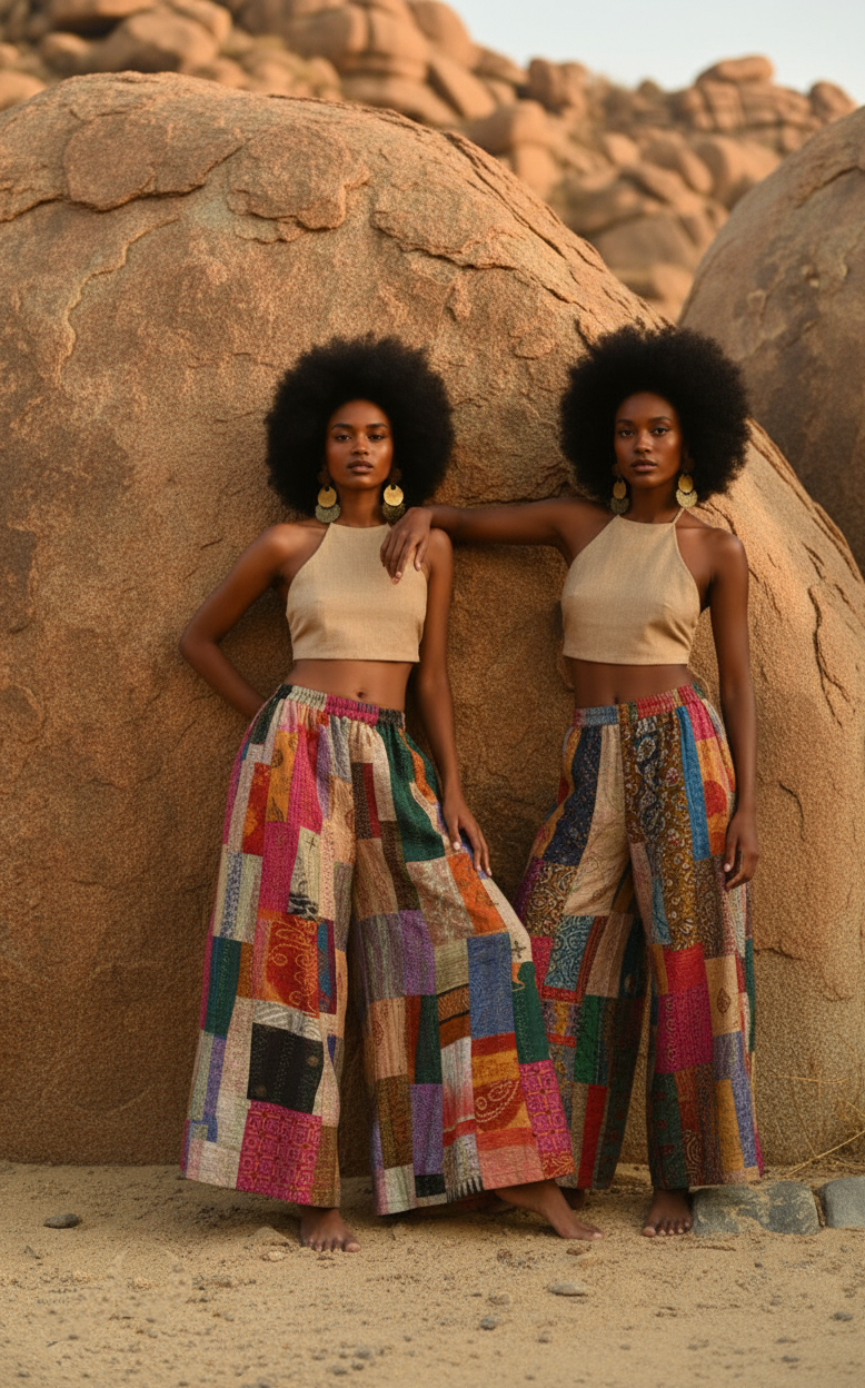 KAIVA: Kantha Silk Patchwork Palazzo