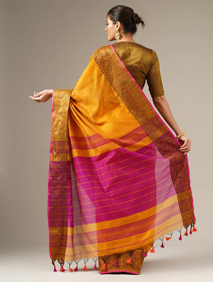 DEVI: Woven Silk Saree with Zari Border