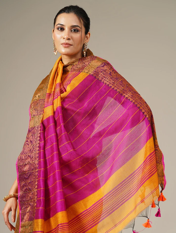 DEVI: Woven Silk Saree with Zari Border