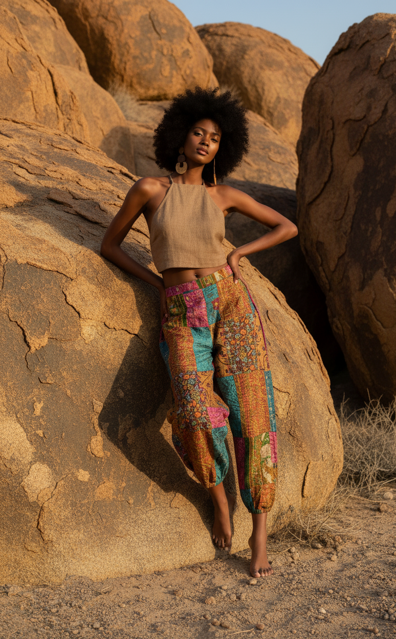 SOLORA: Kantha Silk Boho Pant