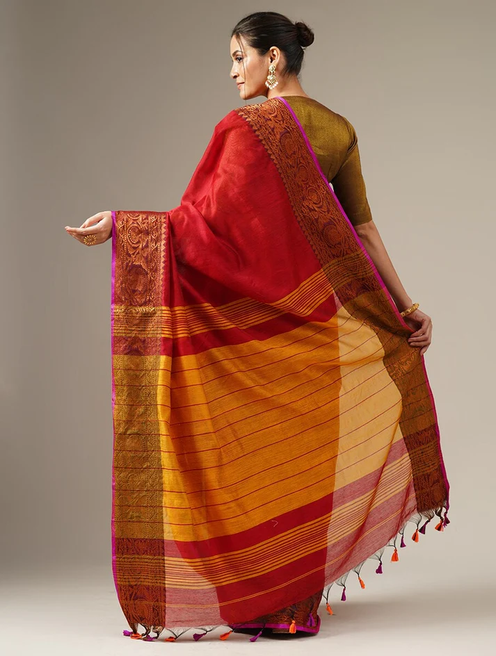BHUMI: Woven Silk Saree with Zari Border