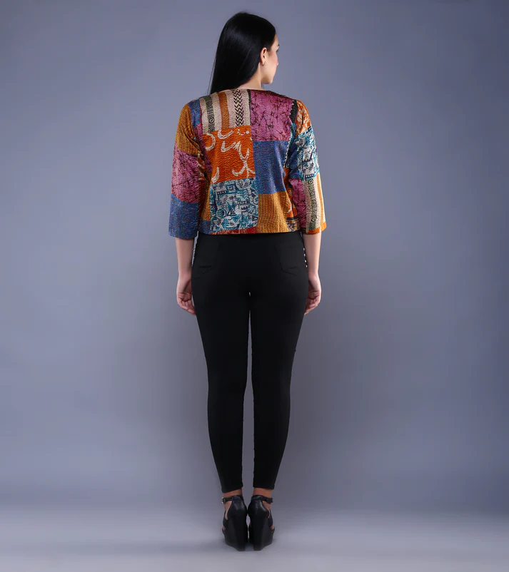 PAIWAND: Kantha Woman Silk Patchwork Jacket