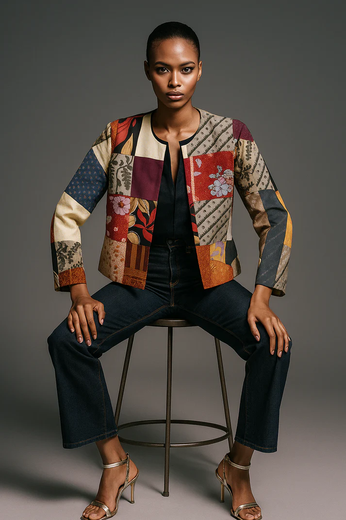 ATTRANGI: Upcycled Woman Printed Patchwork Jacket