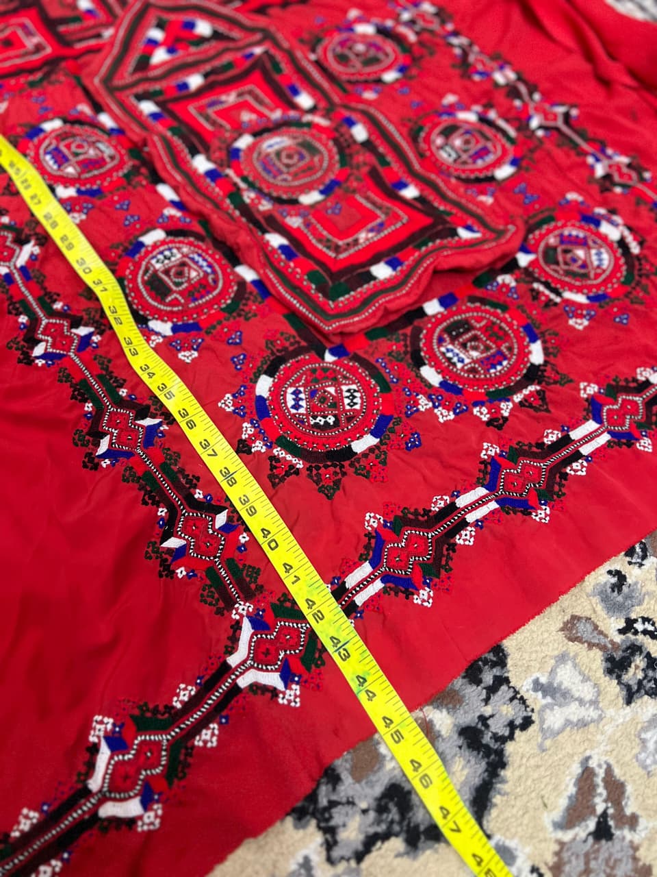Handcrafted Embroidered Red Tablecloth
