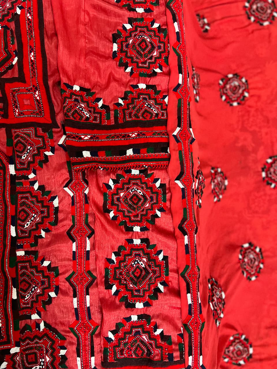 Traditional Hand-Embroidered Red Fabric
