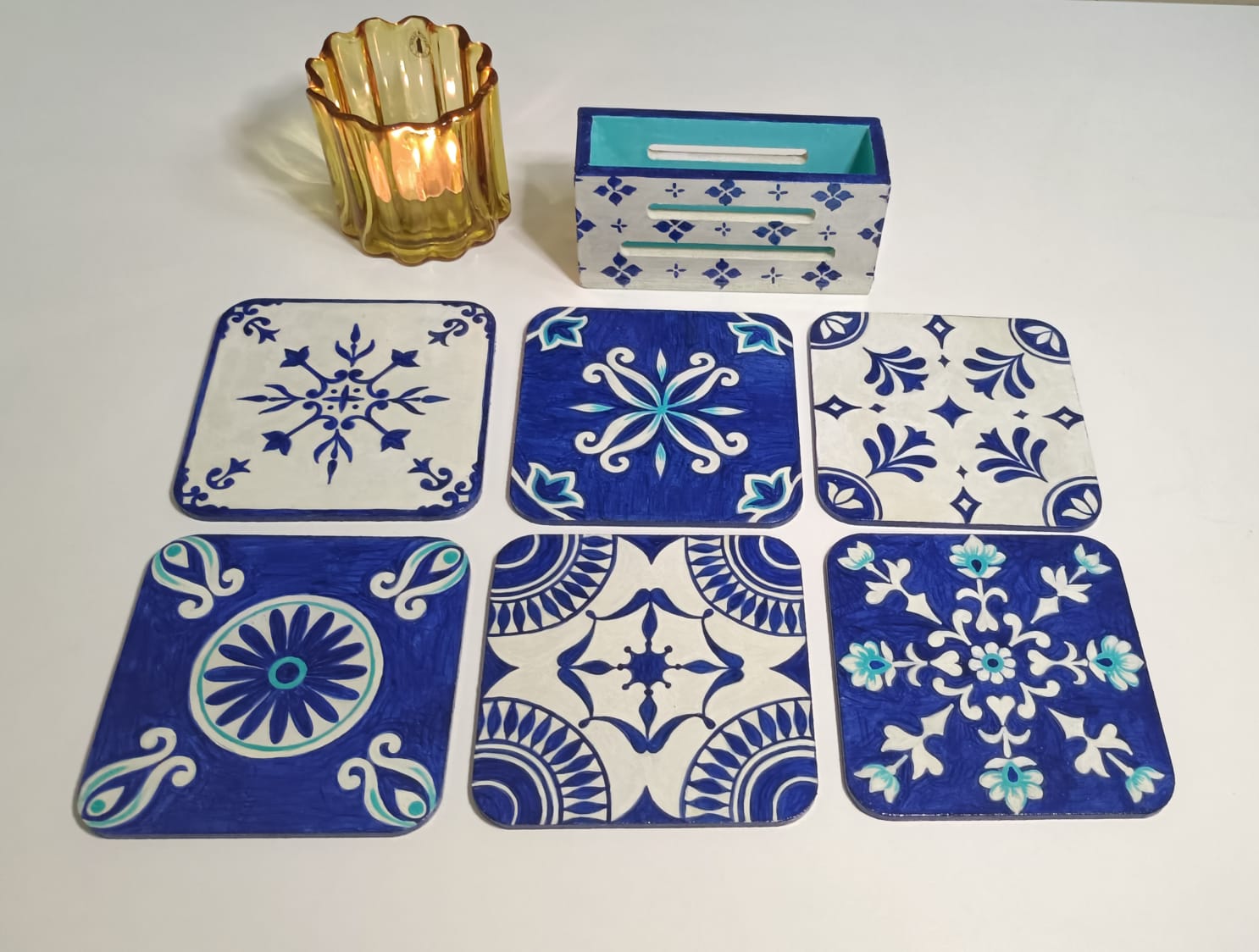 Blue pottery Coaster Set