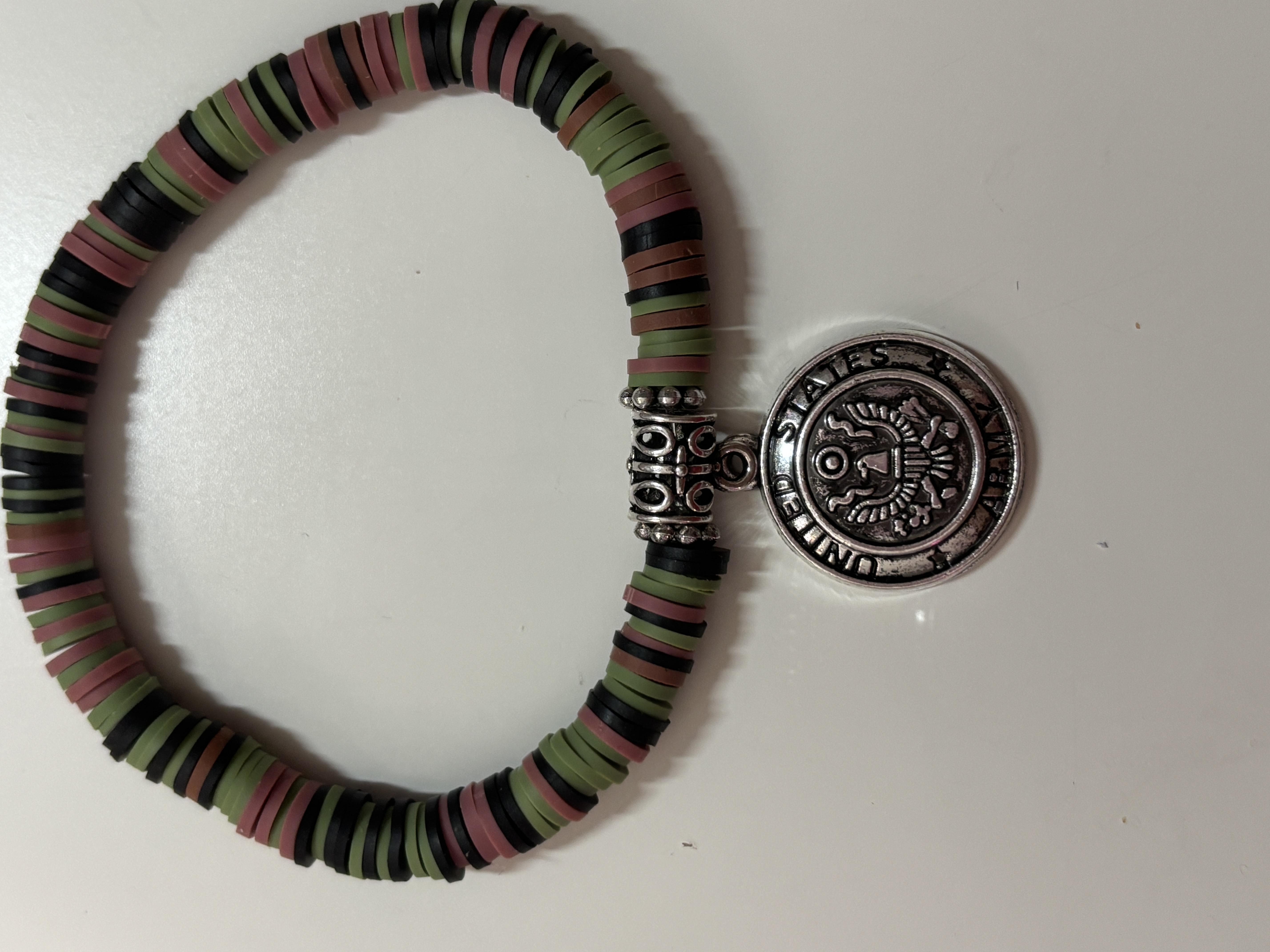 Handmade Beaded Bracelet with Silver Medallion