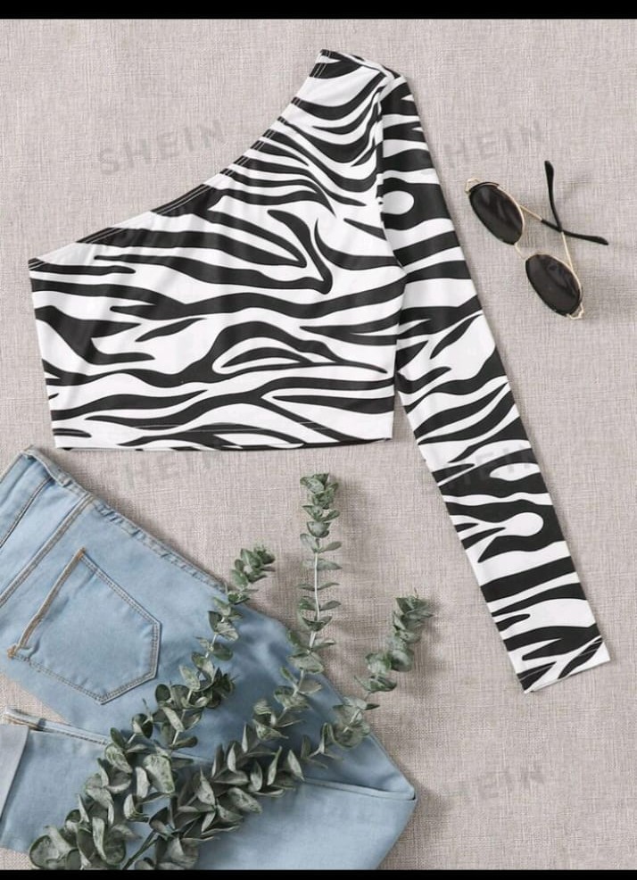 Top de un hombro con estampado de cebra