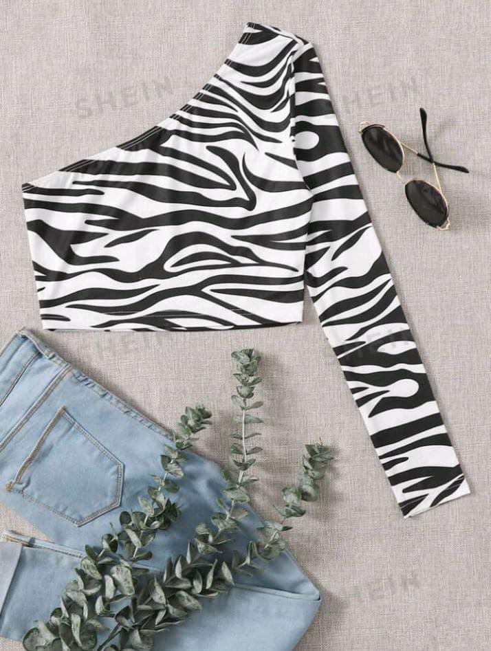 Top de un hombro estampado de cebra