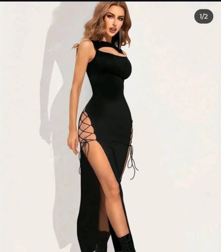 Vestido largo negro con aberturas laterales