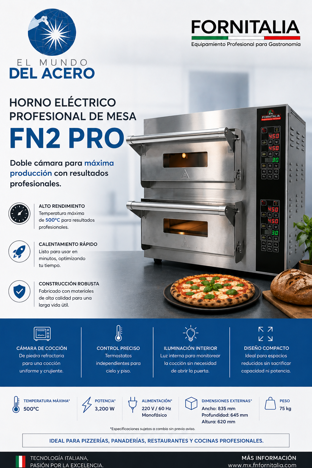 Horno para pizza industrial doble FN2 PRO