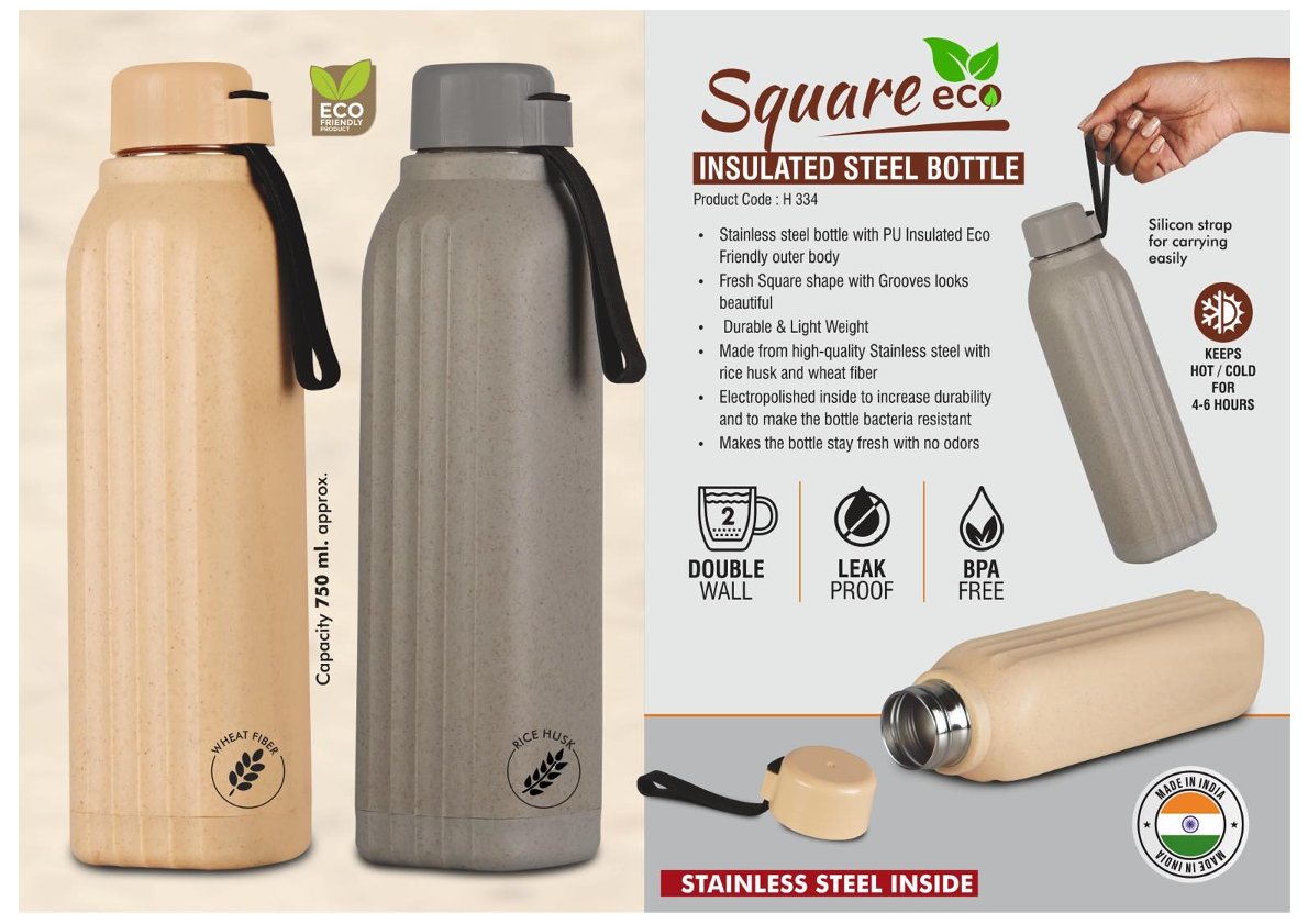 Square Eco Insulated Steel Bottle (750 ml Approx.)