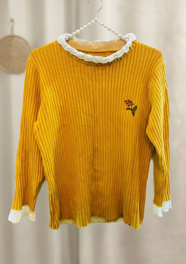 Yellow Ribbed Long Sleeve Sweater