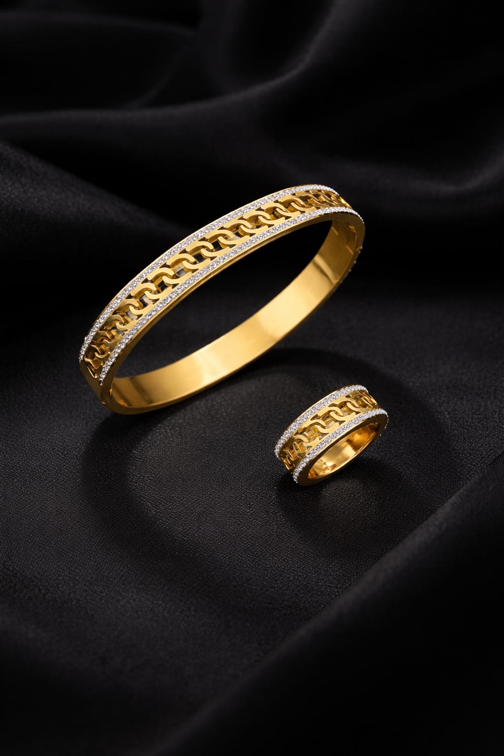 Elegant Gold Handcuff & Ring Set