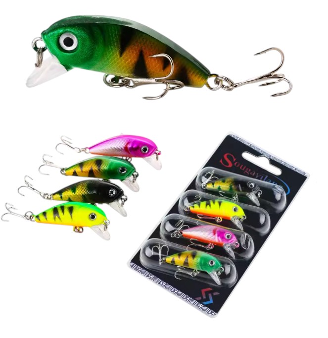  Fishing Bait Set 4PCS Treble Hook 3D eyes