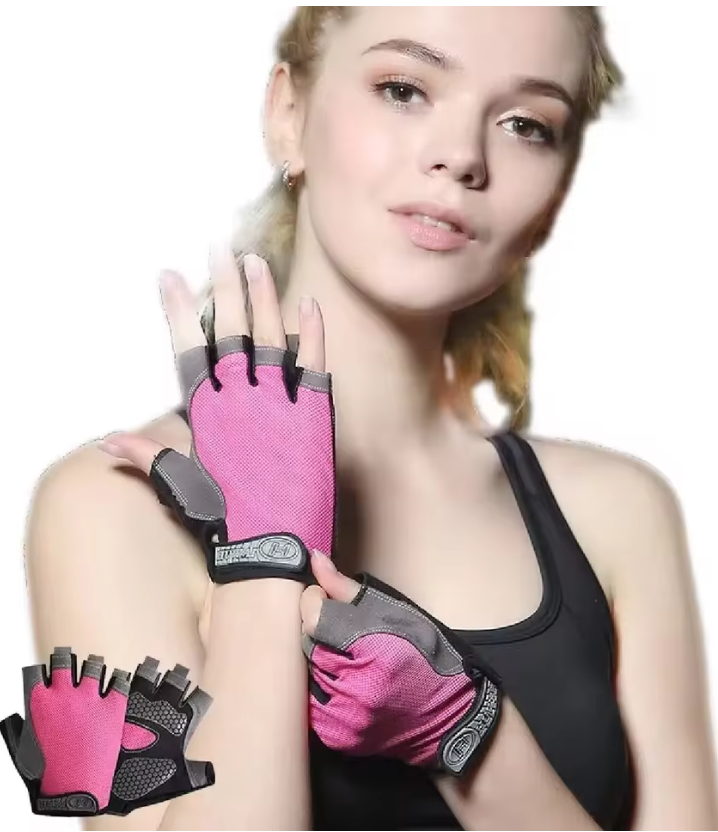 Pink Fingerless Outdoor Cycling Gym Gloves
