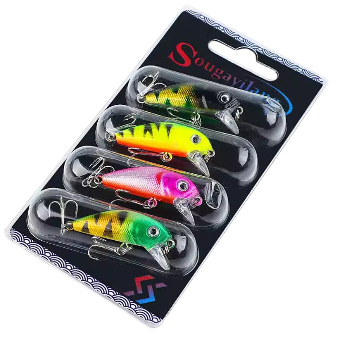  Fishing Bait Set 4PCS Treble Hook 3D eyes