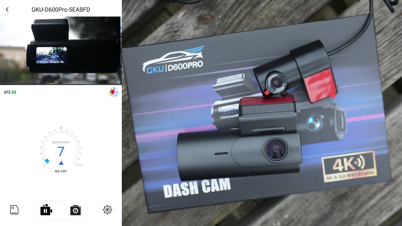 Dashcam GKU D600 Pro 4K WiFi GPS avec Écran IPS 1.47" - Caméra de Bord Avant et Arrière