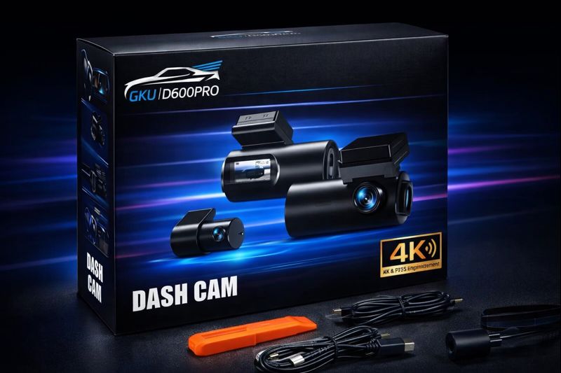 Dashcam GKU D600 Pro 4K WiFi GPS avec Écran IPS 1.47" - Caméra de Bord Avant et Arrière