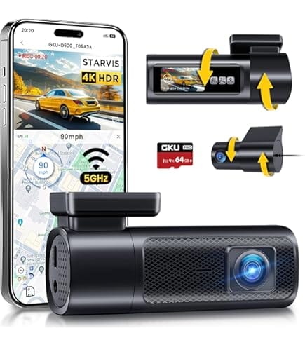 Dashcam GKU D600 Pro 4K WiFi GPS avec Écran IPS 1.47" - Caméra de Bord Avant et Arrière