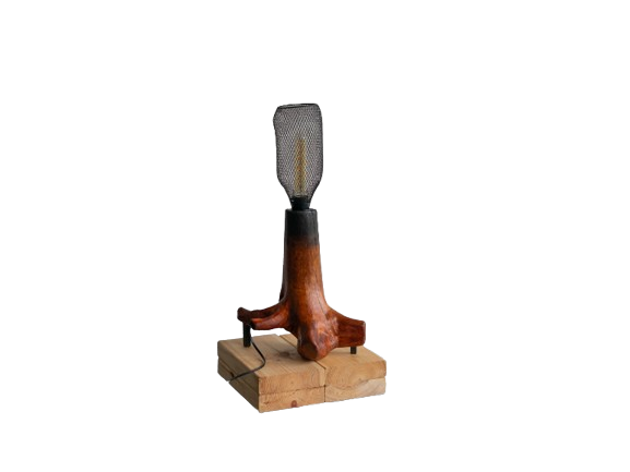 Modernus stalo šviestuvas iš medžio šaknies