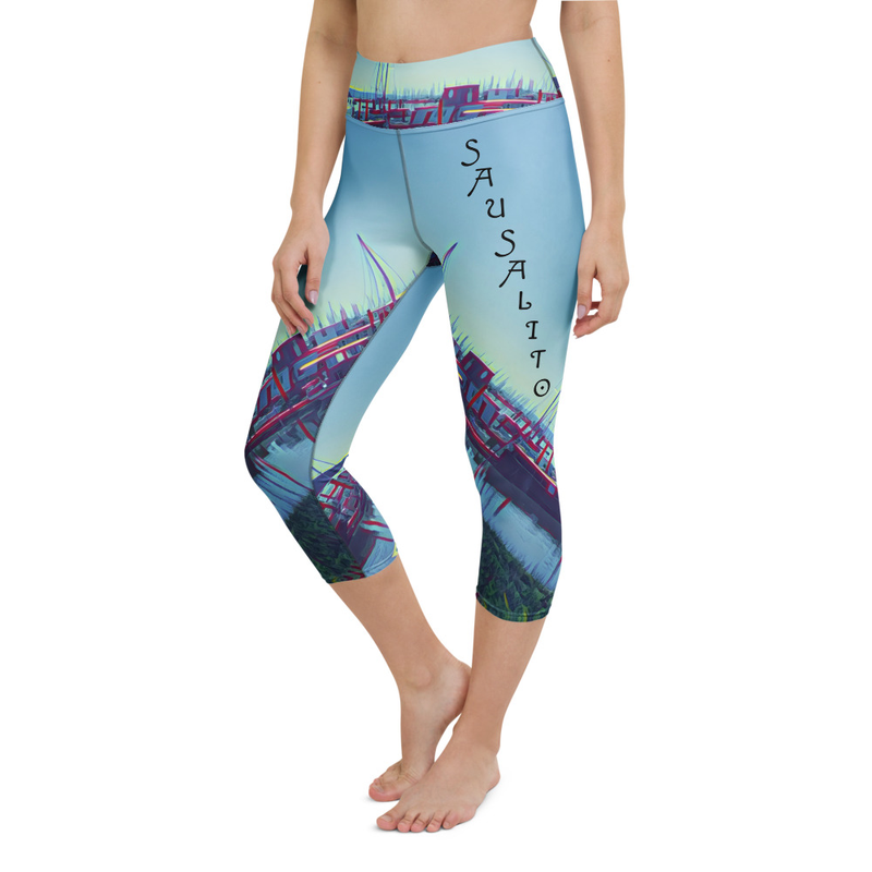 Sausalito Harbor Reflection Yoga Capri Leggings