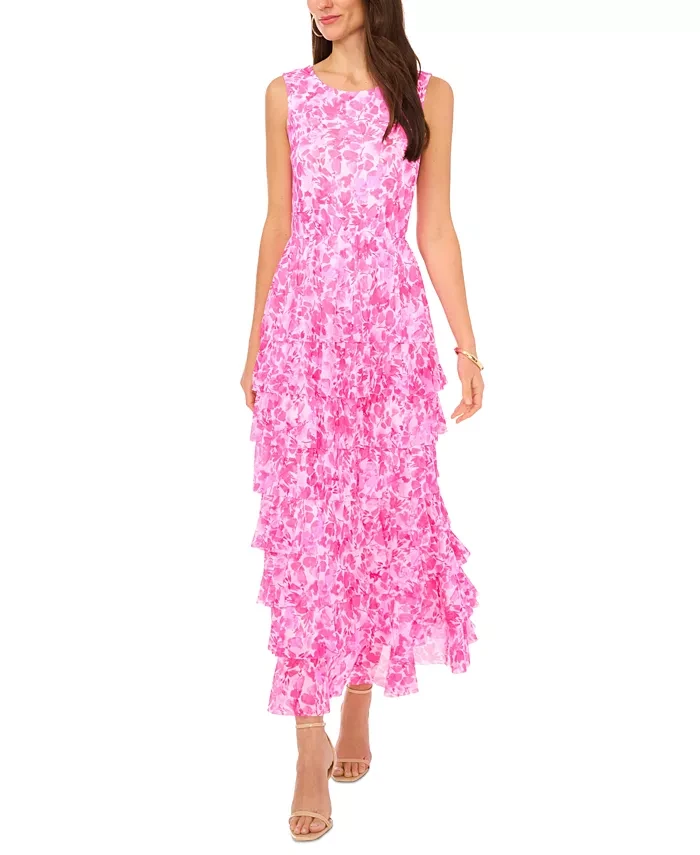 Pink Floral Ruffle Maxi Dress