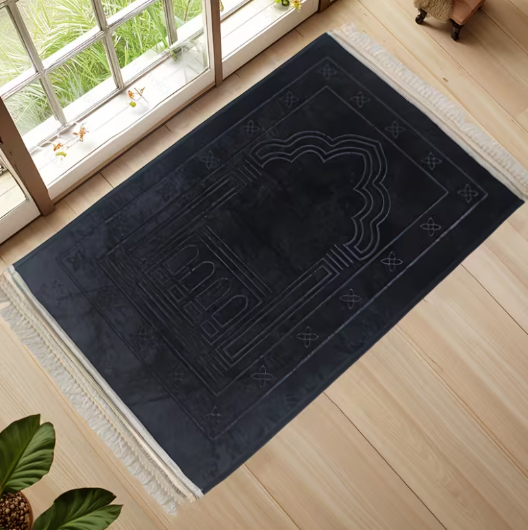 Tapis de prière 80×120 cm en velours épais — Tasbih offert (perles)