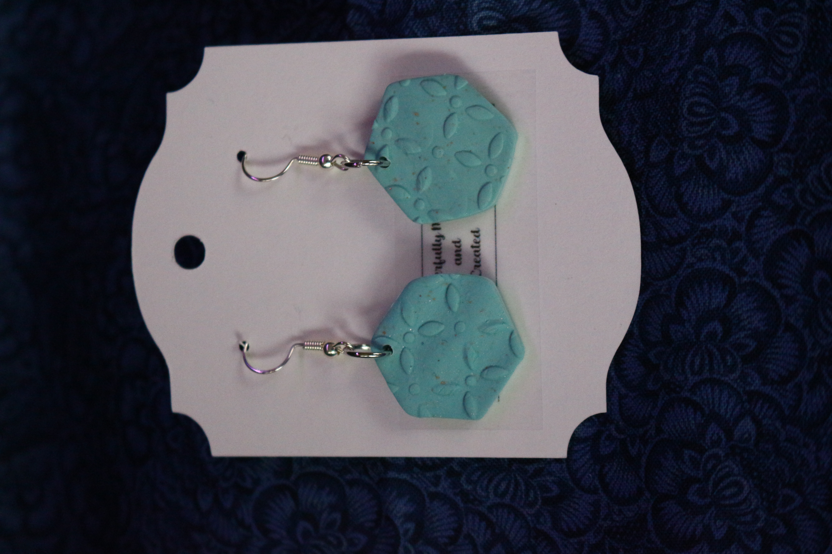 Hexagon Floral Blue Earrings