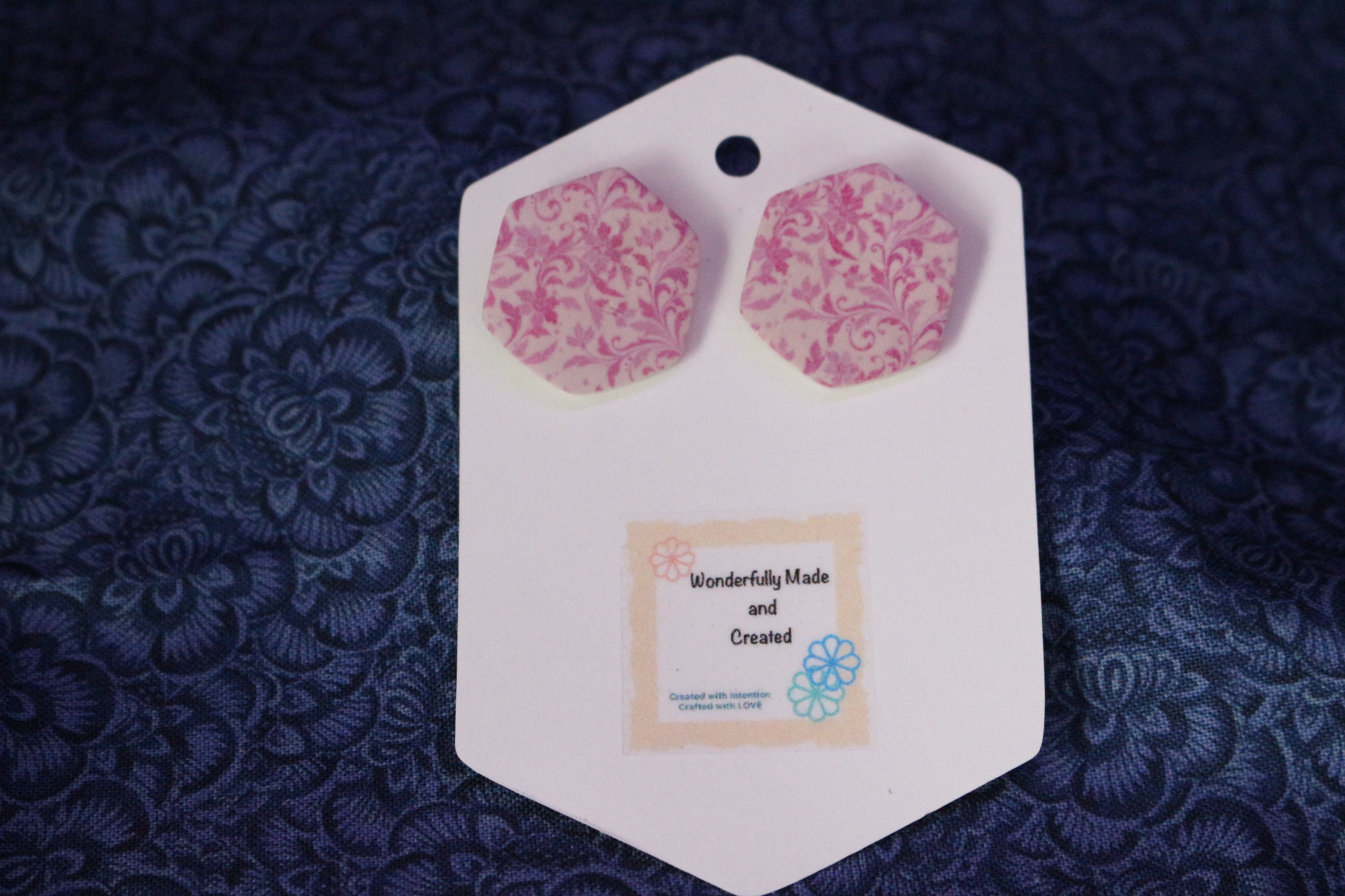 Pink Floral Hexagon Earrings