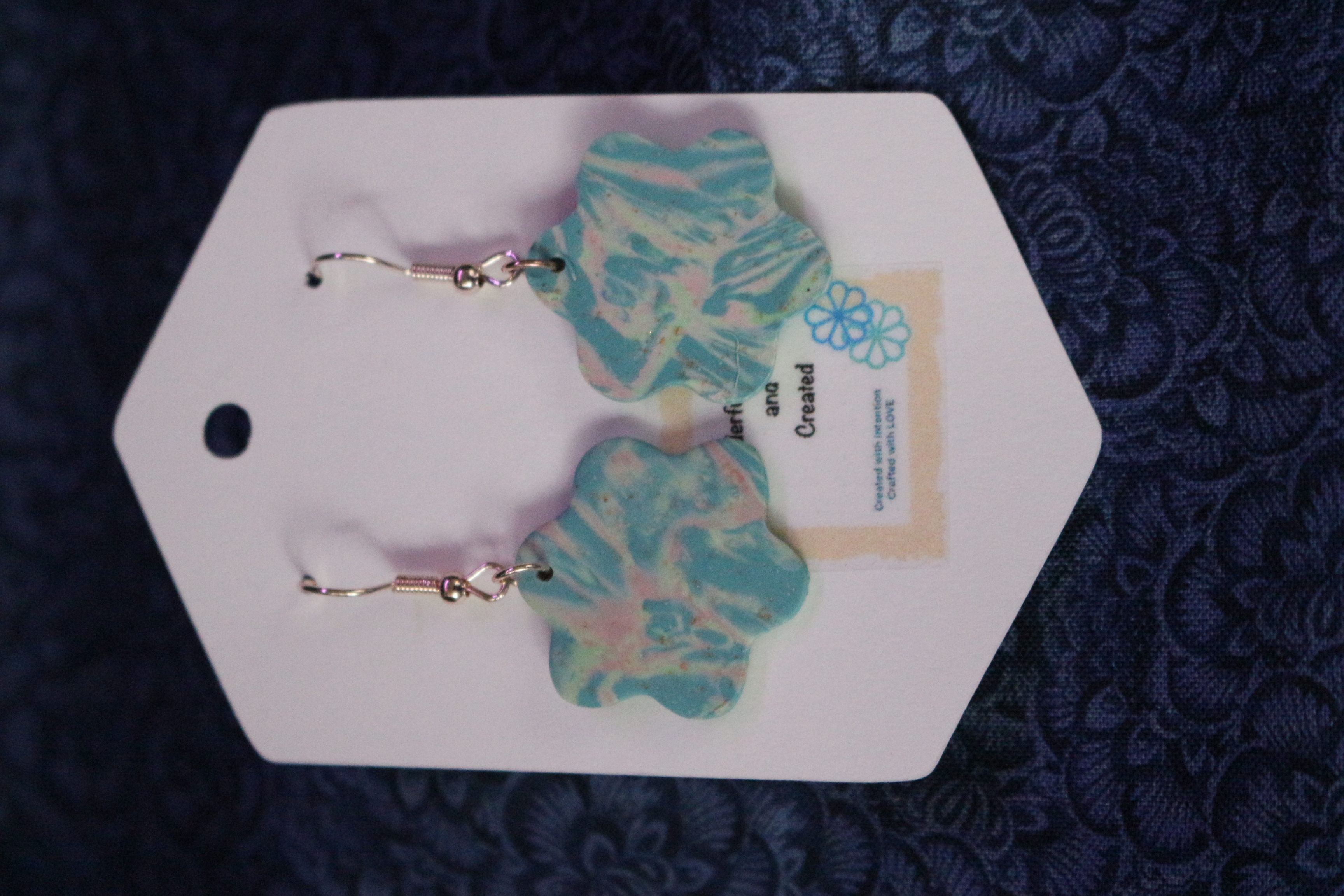 Blue Marble Pattern Flower Earrings