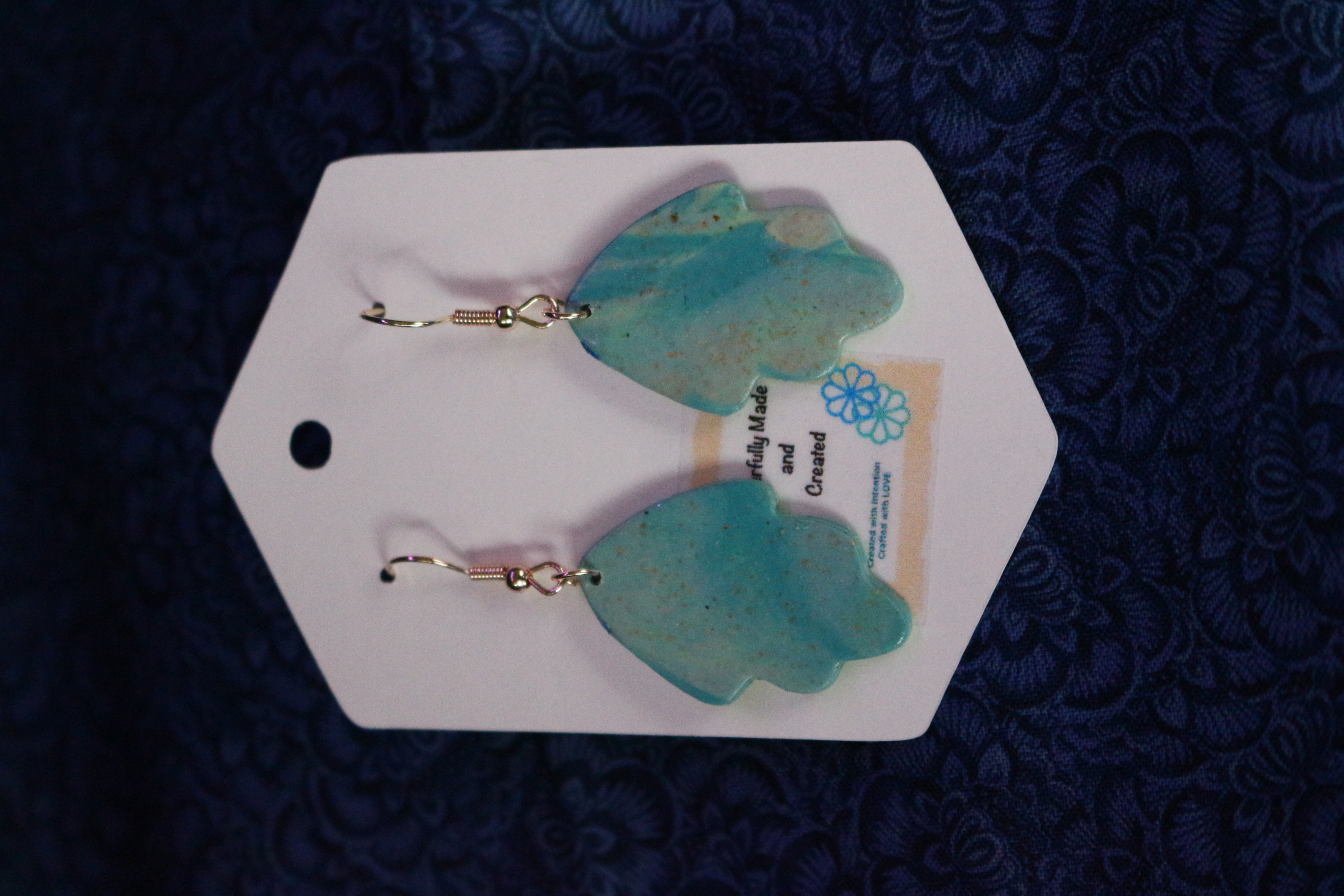 Handmade Blue Leaf Earrings