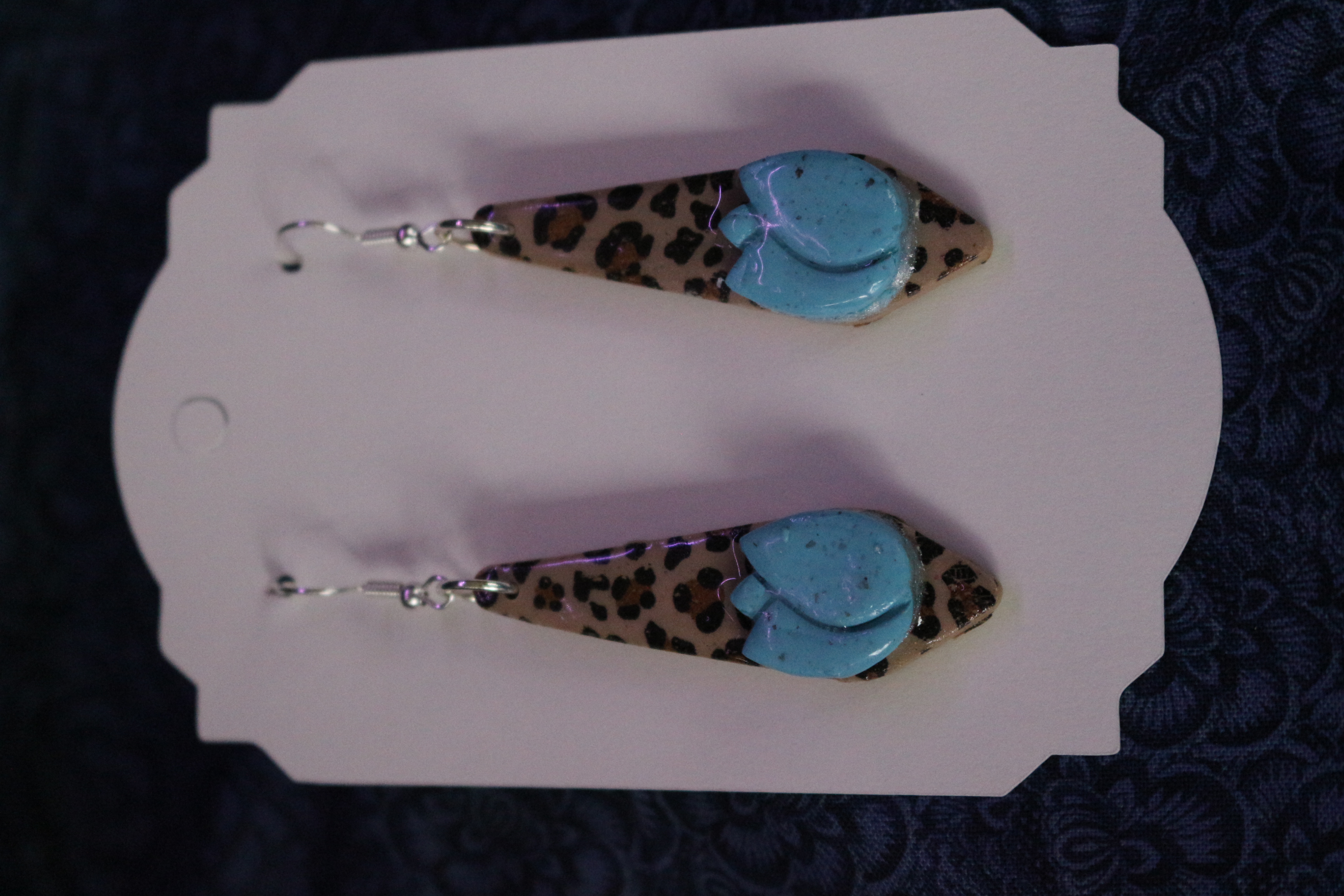 Leopard Print Blue Rose Earrings