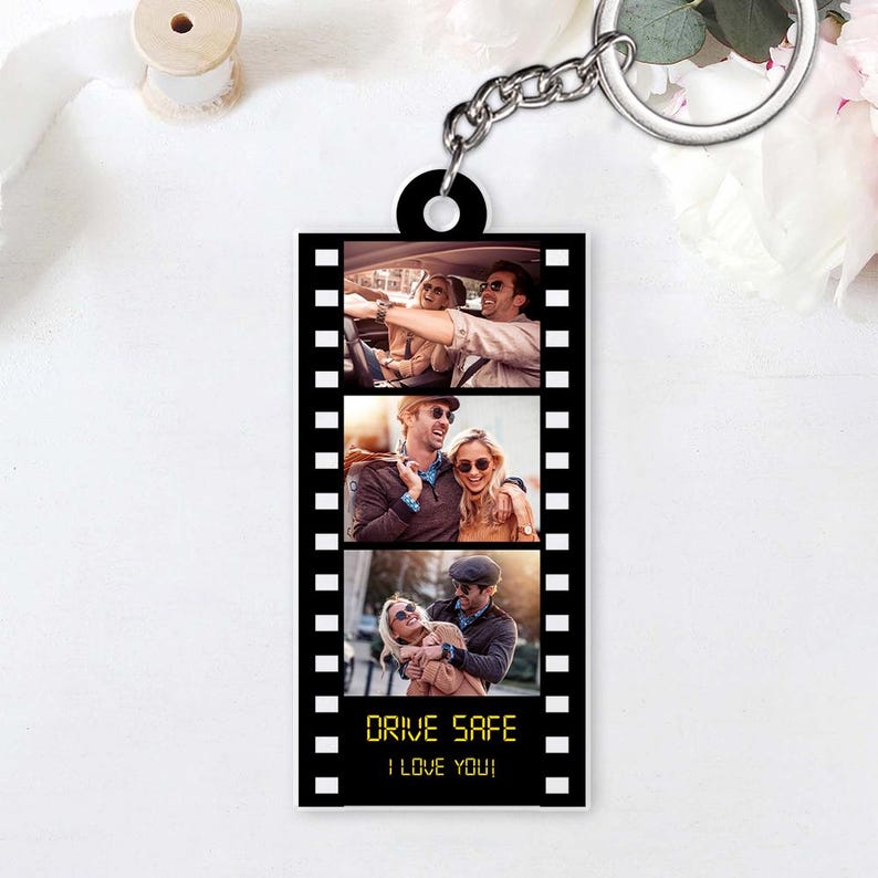 Personalized Photo Film Reel Keychain, Boyfriend Girlfriend Gifts, Drive Safe Keyring, Valentine Birthday Anniversary Christmas Acrylic Gift
