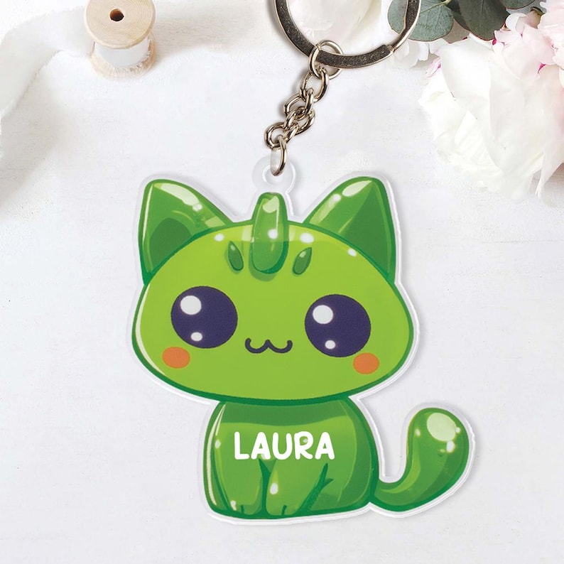 Personalized Alien Cat Name Acrylic Keychain, For Kids Plastic Keyring, Cute Keychain For Kids, Cute Name Keychain, Baby Name Keychain