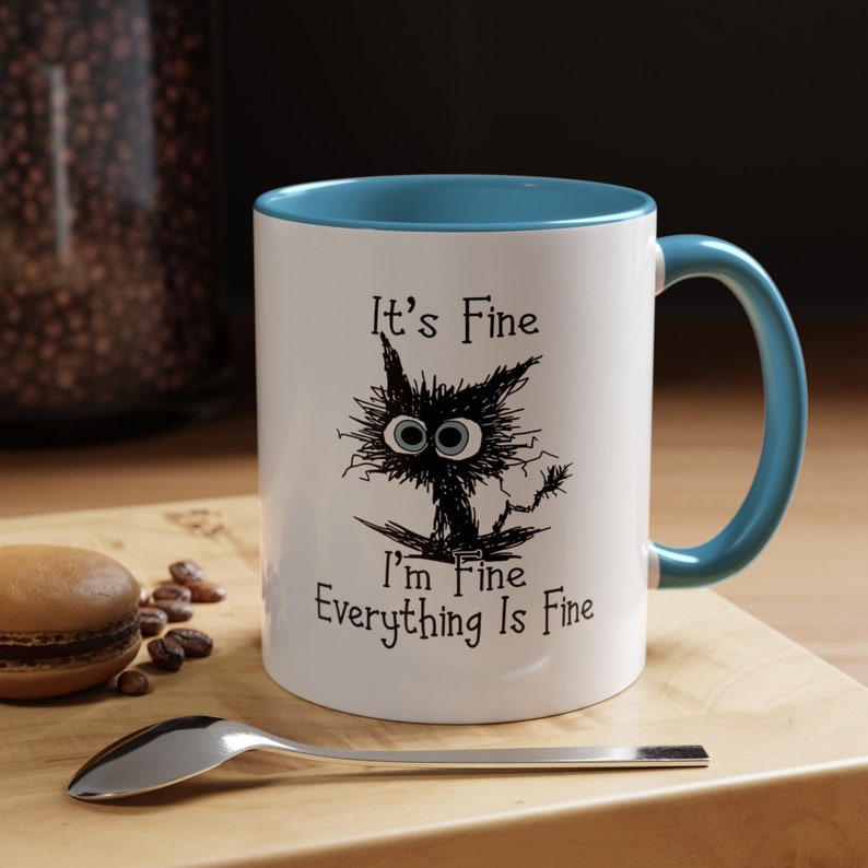 It's Fine I'm Fine Everything is Fine Coffee Mug, Funny, Humor, Cartoon, Gift for Her Him, Present, Birthday, Holiday