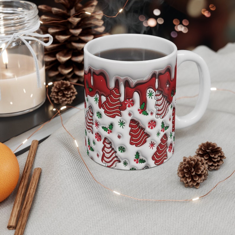 3D Image Christmas Tree Cakes Inflated Coffee Mug, Christmas Snack Cakes Puffy, Xmas Coffee Puffy Mug, Milk Cookies For Santa, Xmas Puff Mug