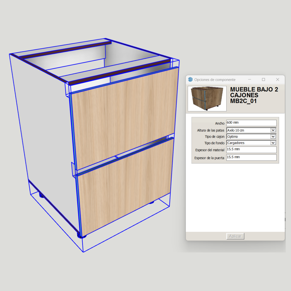 Módulo bajo de cocina con 2 cajones caceroleros – Dinámico