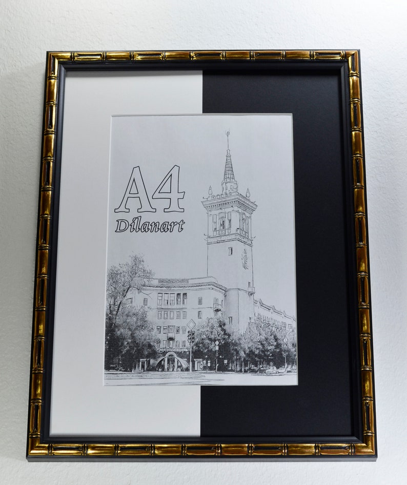 Gold bamboo on black. Frame with mat. Polystyrene Frame.