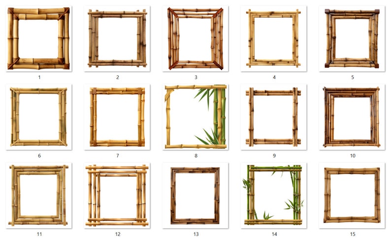 30 Bamboo Frames, High Quality Clipart, Instant Download, 300 Dpi, Transparent PNG Files, Commercial use