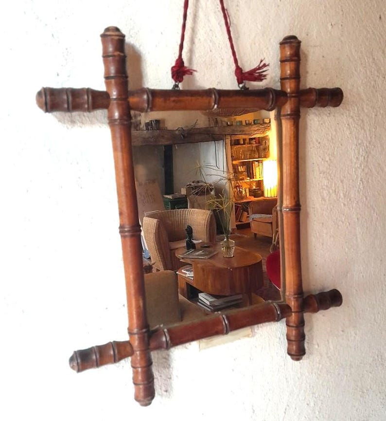 Antique French Faux Bamboo Mirror: Chinoiserie Home Decor, 1920s
