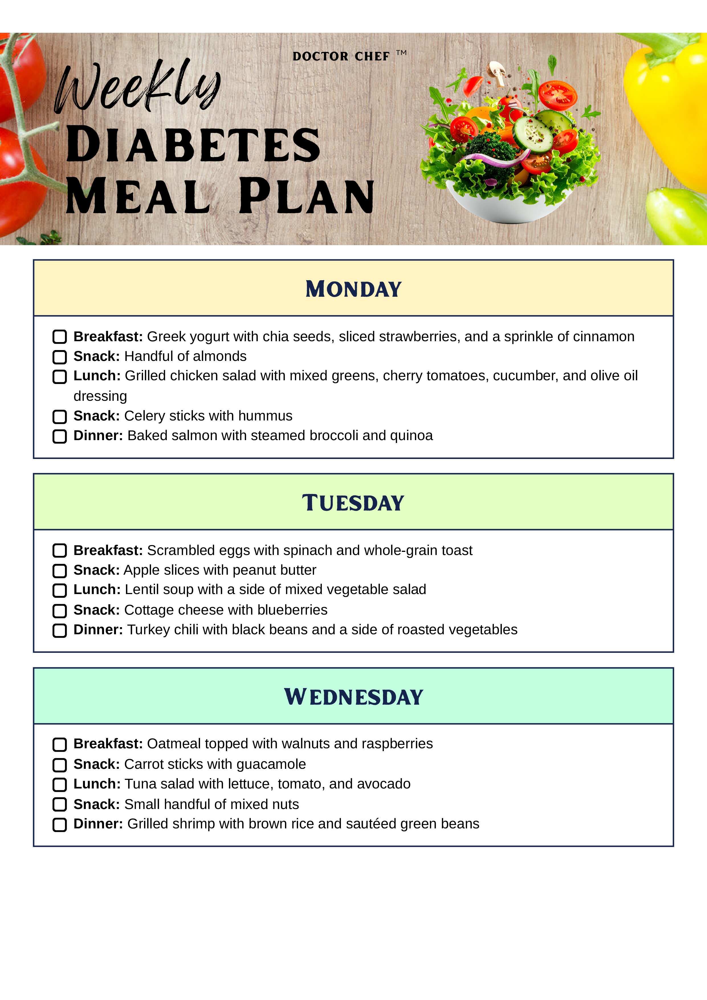 Free 7 day diabetes meal plan
