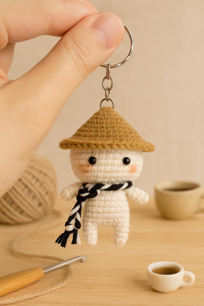 Crochet Cowboy Bunny Keychain: Handmade Kawaii Plush Charm