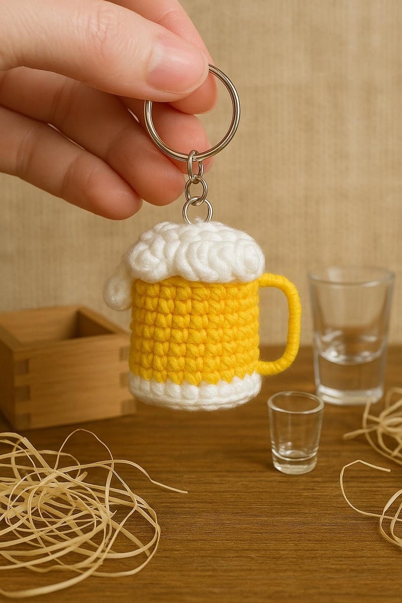 Crochet Beer Mug Keychain | Handmade Amigurumi Drink Charm